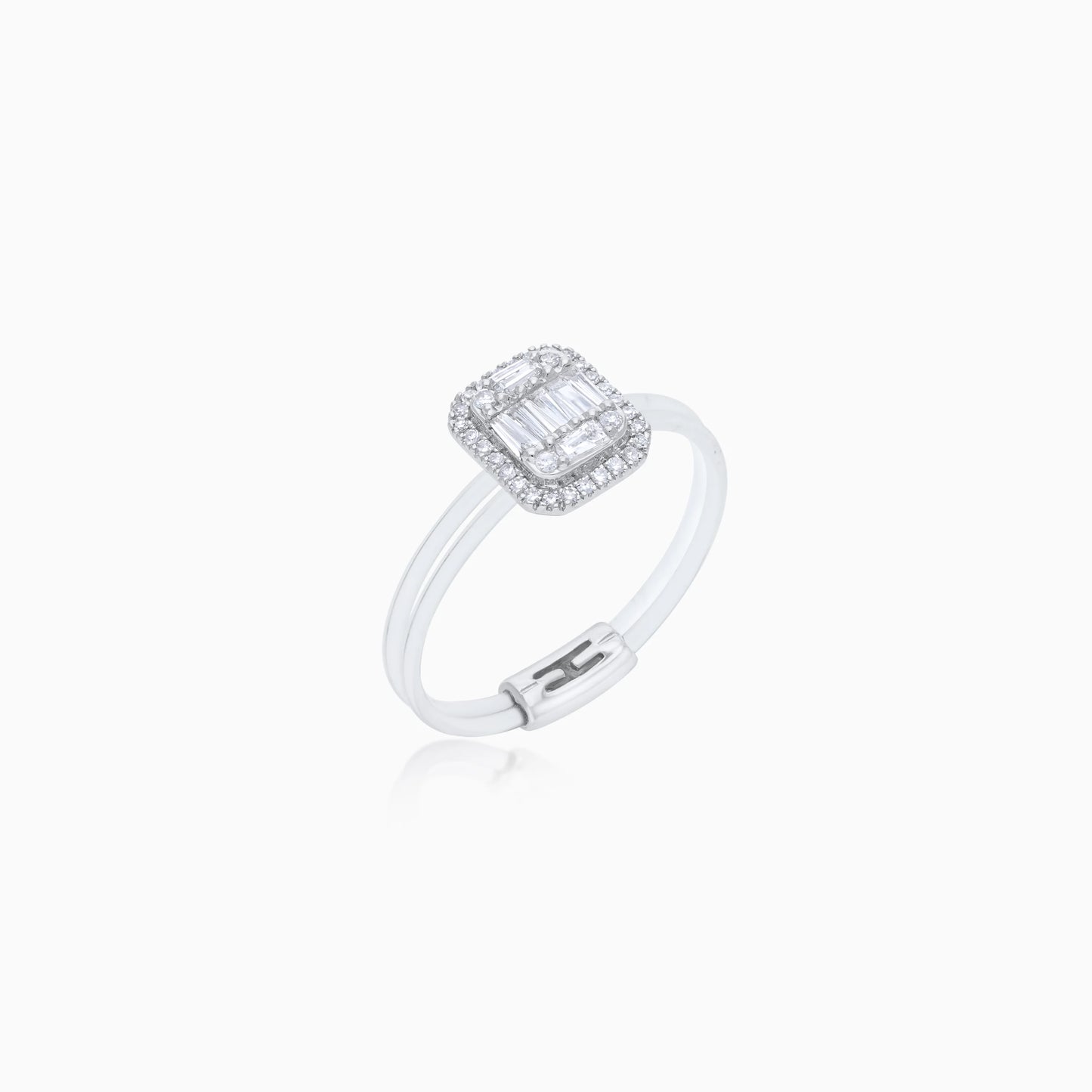 18K White Gold Square Ring with Baguette Natural Diamonds – Float Collection