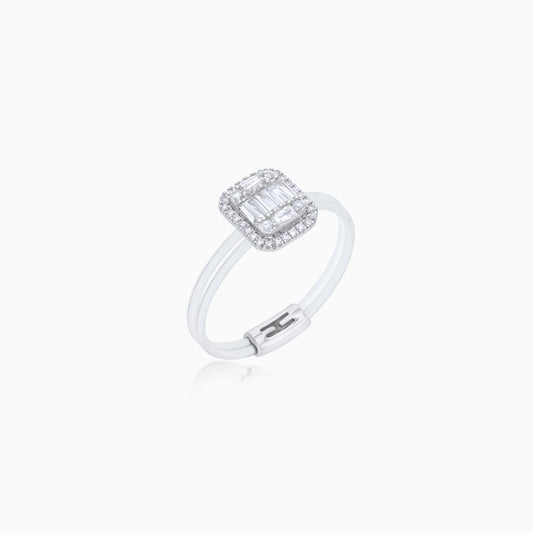 18K White Gold Square Ring with Baguette Natural Diamonds – Float Collection