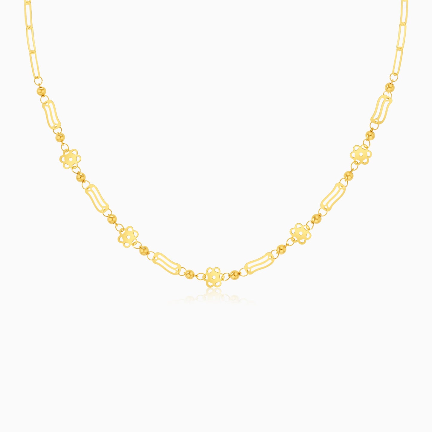 قلادة من الذهب الأصفر عيار 18 قيراطًا خفيفة الوزن على شكل مشبك ورق مزينة بالزهور