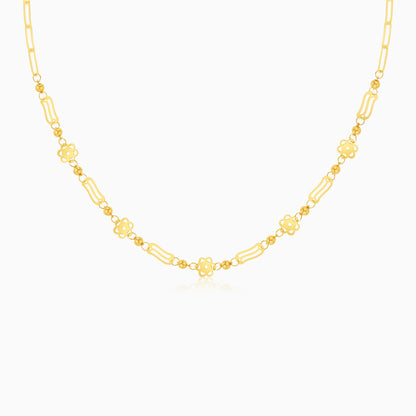 قلادة من الذهب الأصفر عيار 18 قيراطًا خفيفة الوزن على شكل مشبك ورق مزينة بالزهور