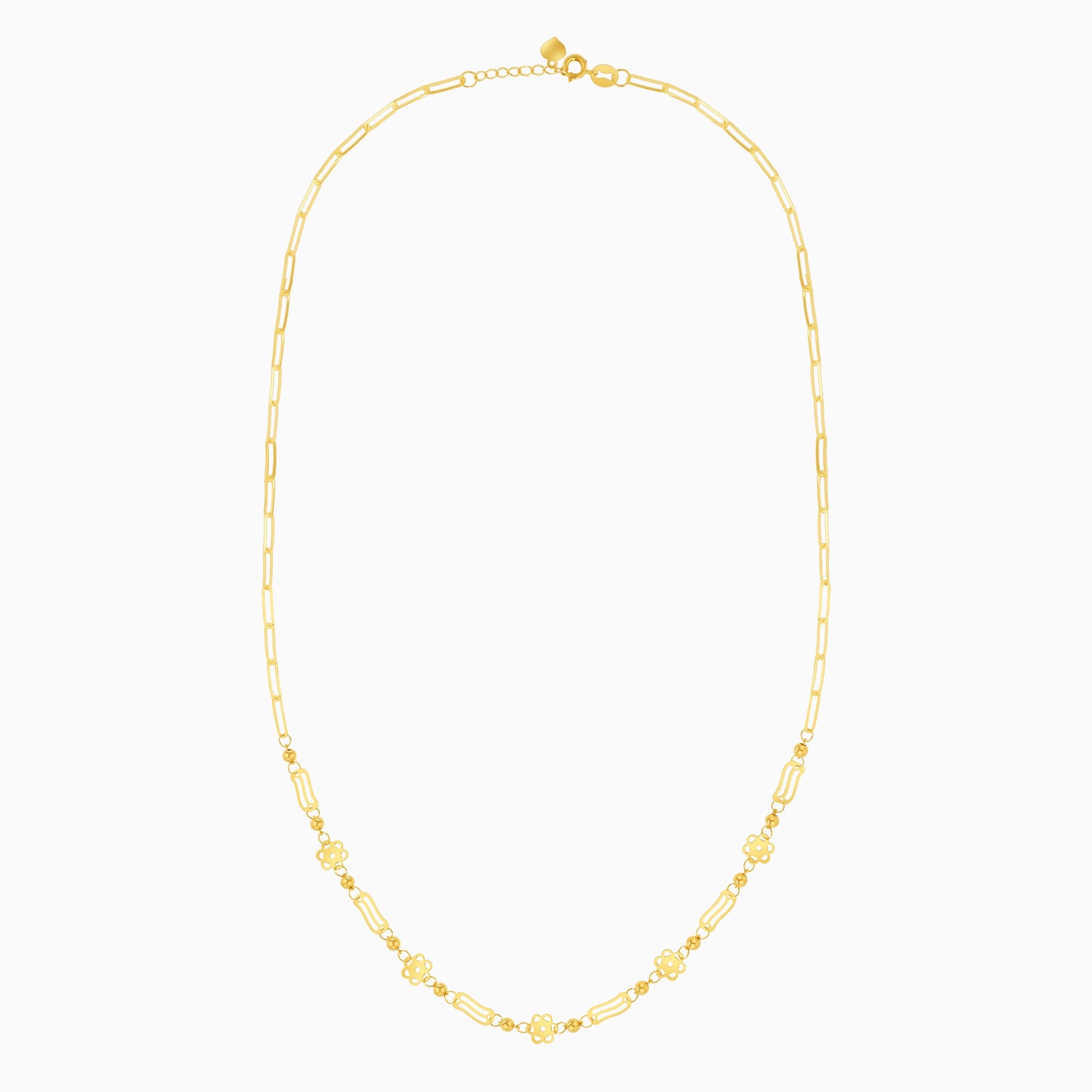 قلادة من الذهب الأصفر عيار 18 قيراطًا خفيفة الوزن على شكل مشبك ورق مزينة بالزهور