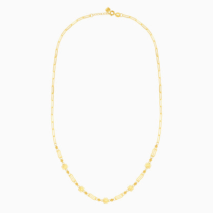 قلادة من الذهب الأصفر عيار 18 قيراطًا خفيفة الوزن على شكل مشبك ورق مزينة بالزهور