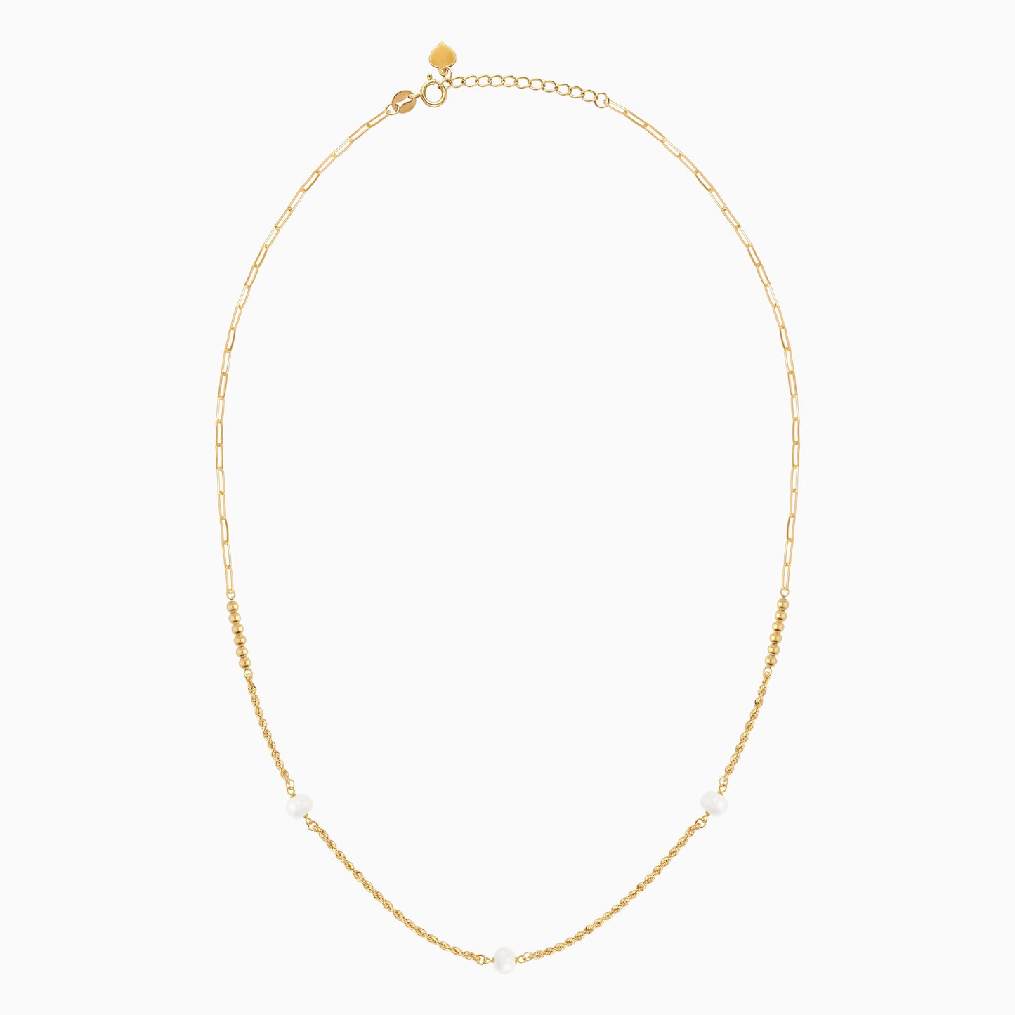 سلسلة متعددة الأنواع مرصعة باللؤلؤ الأبيض من الذهب الأصفر عيار 18 قيراطًا