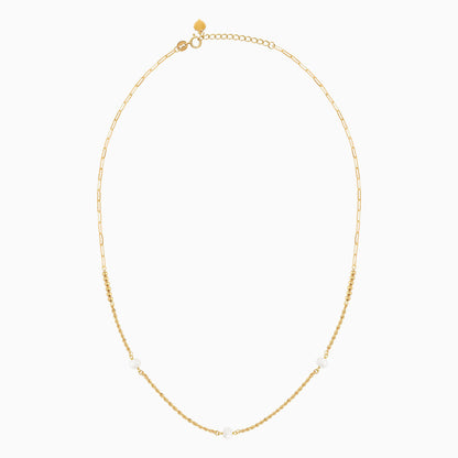 سلسلة متعددة الأنواع مرصعة باللؤلؤ الأبيض من الذهب الأصفر عيار 18 قيراطًا