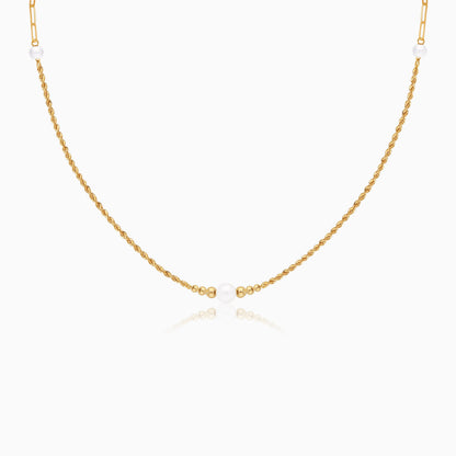 Paper Clip Rope Chain 18K Yellow Gold Rope & Paperclip Chain with White Pearls – Jawhara Col ...