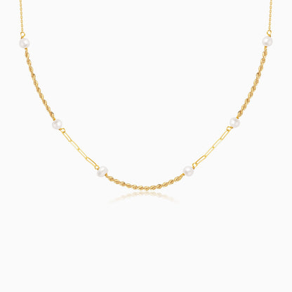 قلادة من الذهب الأصفر عيار 18 قيراطًا بتصميم حبل خفيف ومشابك ورق ولآلئ