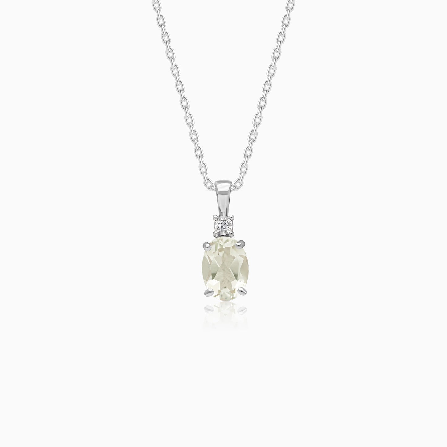 Graceful 18k White Gold Necklace with Green Prasiolite and Natural Diamond Stones | Colour Classic
