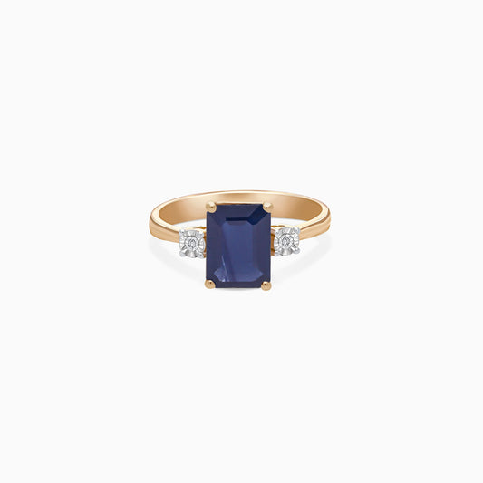 18k rose gold emerald cut Blue sapphire stone and natural diamond ring in 18k Rose gold | colour classic collection