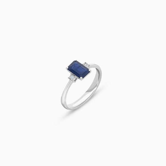 18k white gold blue sapphire stone and natural diamond ring | colour classic collection