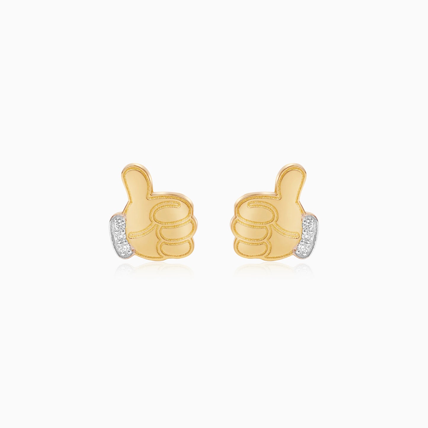18k Yellow Gold Mickey Mouse Thumbs Up Earrings for Kids with Natural Diamonds | Disney Collection
