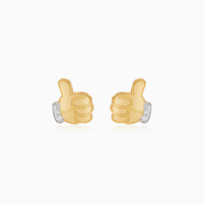 18k Yellow Gold Mickey Mouse Thumbs Up Earrings for Kids with Natural Diamonds | Disney Collection