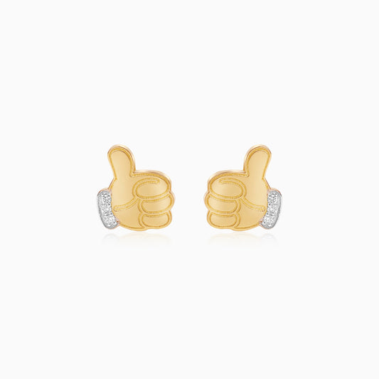 18k Yellow Gold Mickey Mouse Thumbs Up Earrings for Kids with Natural Diamonds | Disney Collection