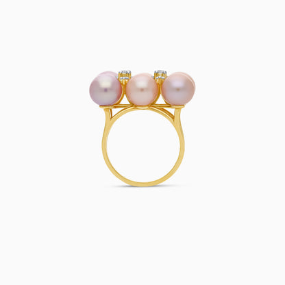 Multi-color pearls and natural diamonds Ring in 18k yellow gold | danah diamond collection