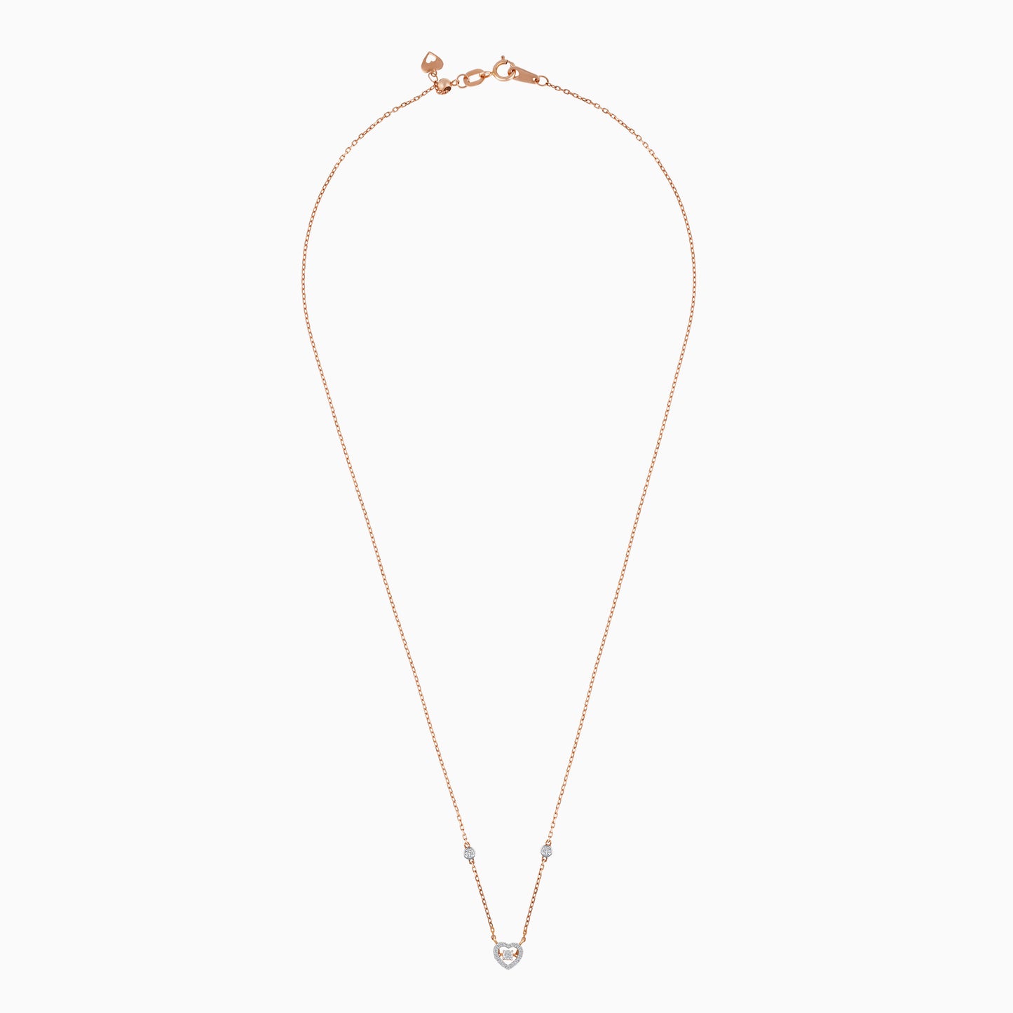 Adjustable Necklace in 18k Rose Gold Heart Shape with Dancing Natural Diamond
