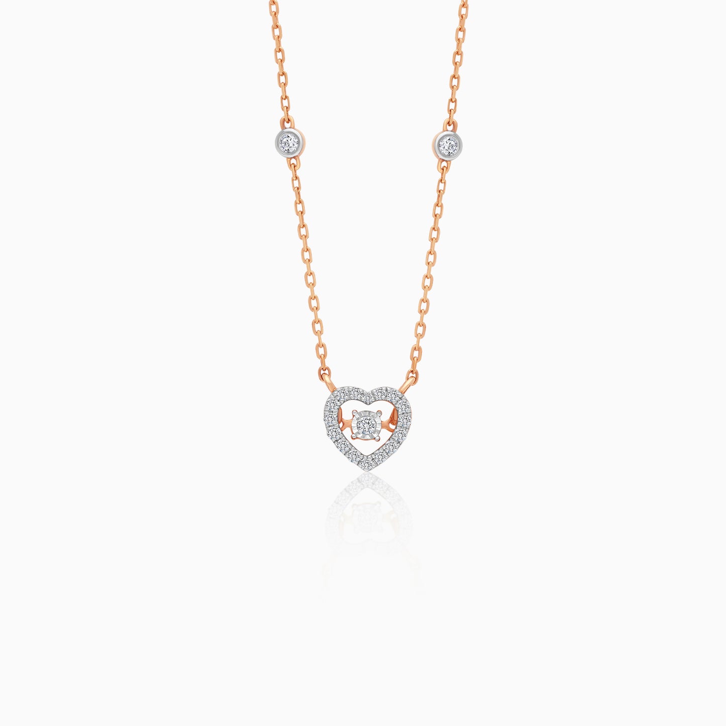 Adjustable Necklace in 18k Rose Gold Heart Shape with Dancing Natural Diamond