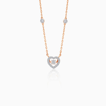 Adjustable Necklace in 18k Rose Gold Heart Shape with Dancing Natural Diamond