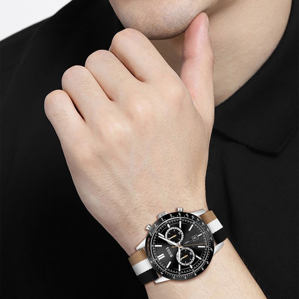 Boss watch Quartz movement in a Round case Stainless Steel with Nylon Multicolour  Strap