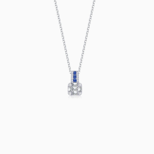 18K WHITE GOLD NECKLACE DECORATED WITH NATURAL DIAMOND AND  SAPPHIRE STONES