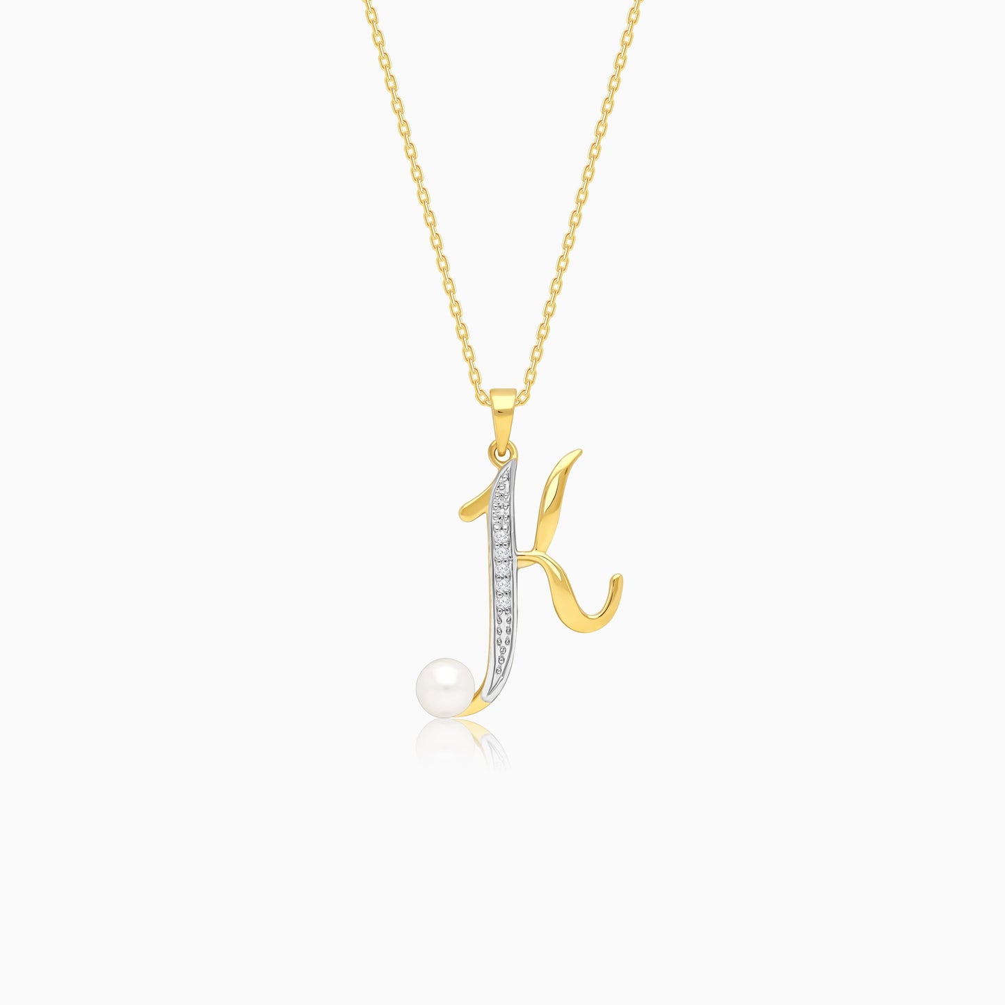 18k Yellow Gold "K" Pendant with Diamonds & Pearl | Alpha Collection