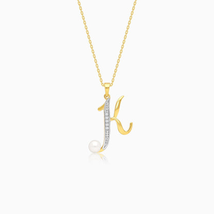 18k Yellow Gold "K" Pendant with Diamonds & Pearl | Alpha Collection