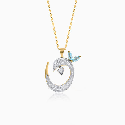 18k Yellow Gold 'Noon' Arabic Letter Necklace with Diamonds & Blue Topaz | Horoufi Diamond Collection