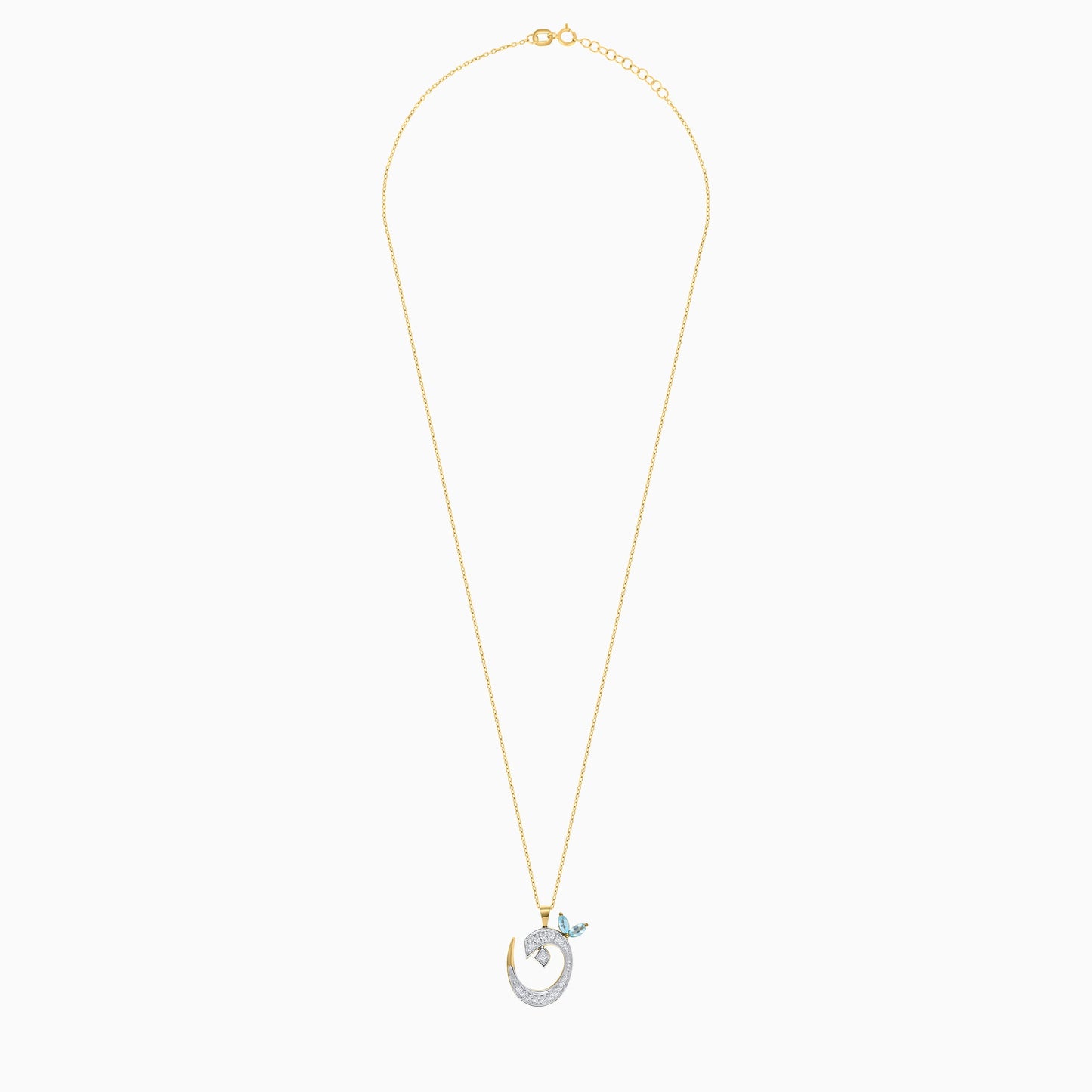 18k Yellow Gold 'Noon' Arabic Letter Necklace with Diamonds & Blue Topaz | Horoufi Diamond Collection