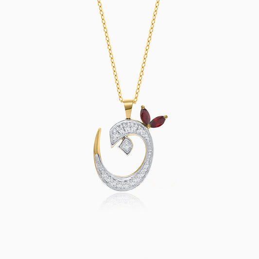 18k Yellow Gold 'Noon' Arabic Letter Necklace with Diamonds & Garnet | Horoufi Diamond Collection