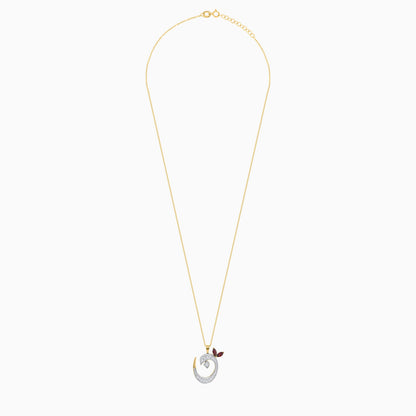 18k Yellow Gold 'Noon' Arabic Letter Necklace with Diamonds & Garnet | Horoufi Diamond Collection