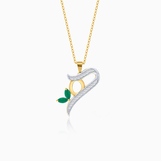 18k Yellow Gold 'Haa' Arabic Letter Necklace with Natural Diamonds & Agate | Horoufi Diamond Collection