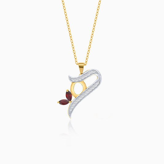 18k Yellow Gold ‘Haa’ Arabic Letter Necklace with Diamonds & Garnet | Horoufi Diamond Collection