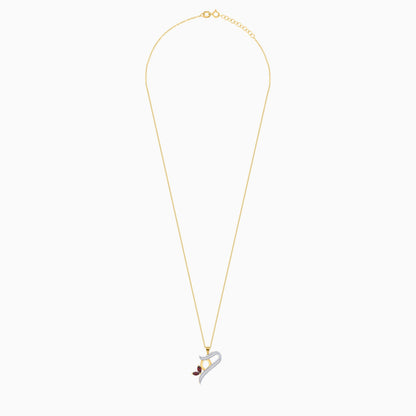 18k Yellow Gold ‘Haa’ Arabic Letter Necklace with Diamonds & Garnet | Horoufi Diamond Collection