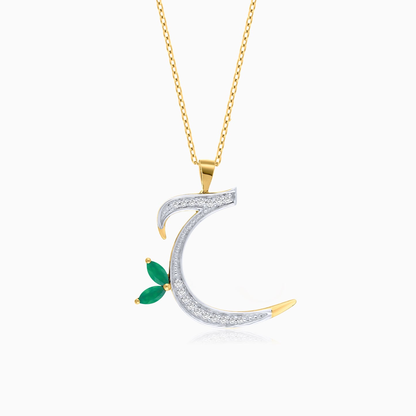 18k Yellow Gold 'Haa' Arabic Letter Necklace with Natural Diamonds & Agate | Horoufi Diamond Collection