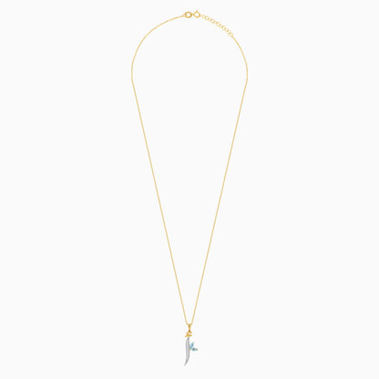 18k Yellow Gold 'ALIF' Arabic Letter Necklace with Natural Diamonds & Blue Topaz | Horoufi Diamond Collection