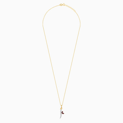 18k Yellow Gold 'ALIF' Arabic Letter Necklace with Natural Diamonds & Garnet | Horoufi Diamond Collection