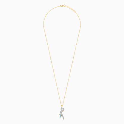 18K Yellow Gold ‘Meem’ Arabic Letter Necklace with Natural Diamond & Blue Topaz | Horoufi Diamond Collection