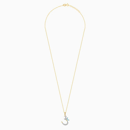 18k Yellow Gold 'Seen' Arabic Necklace with Diamonds & Blue Topaz | Horoufi Diamond Collection
