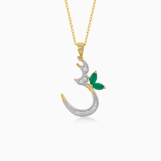 18k Yellow Gold 'Seen' Arabic Letter Necklace with Diamonds & Green Agate | Horoufi Diamond Collection