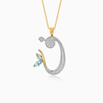 18k Yellow Gold ‘FAA’ Arabic Letter Necklace with Natural Diamonds & Blue Topaz | Horoufi Diamond Collection