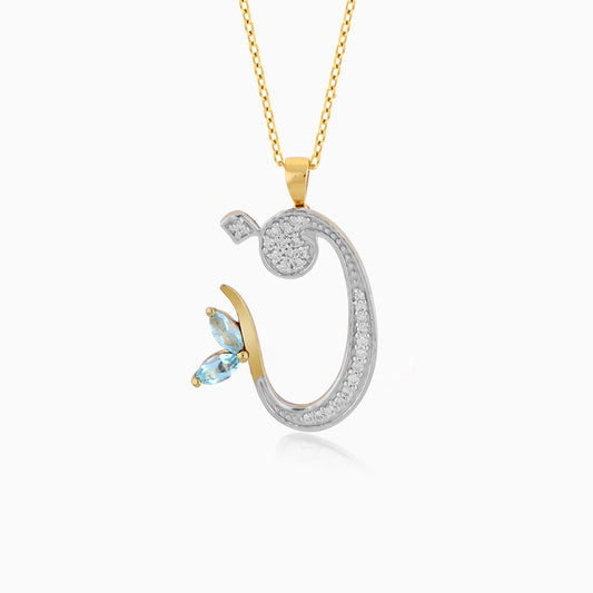 18k Yellow Gold ‘FAA’ Arabic Letter Necklace with Natural Diamonds & Blue Topaz | Horoufi Diamond Collection