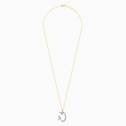 18k Yellow Gold ‘FAA’ Arabic Letter Necklace with Natural Diamonds & Blue Topaz | Horoufi Diamond Collection