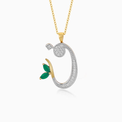 18k Yellow Gold FAA Arabic Letter Necklace with Diamonds & Green Agate | Horoufi Diamond Collection