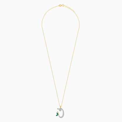 18k Yellow Gold FAA Arabic Letter Necklace with Diamonds & Green Agate | Horoufi Diamond Collection
