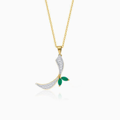 18k Yellow Gold 'Raa' Arabic Letter Necklace with Natural Diamonds & Agate | Horoufi Diamond Collection