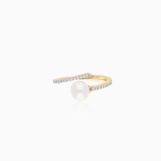 Danah 18K Yellow Gold Open Pearl Ring and Zircon stones