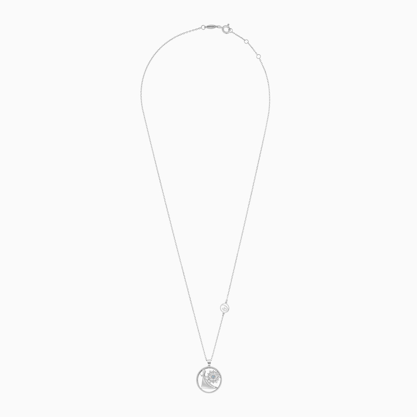 Disney Frozen- Elsa & Snowflake Necklace in 18k White Gold with Diamonds and Blue Topaz