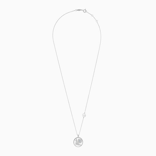 Disney Frozen- Elsa & Snowflake Necklace in 18k White Gold with Diamonds and Blue Topaz