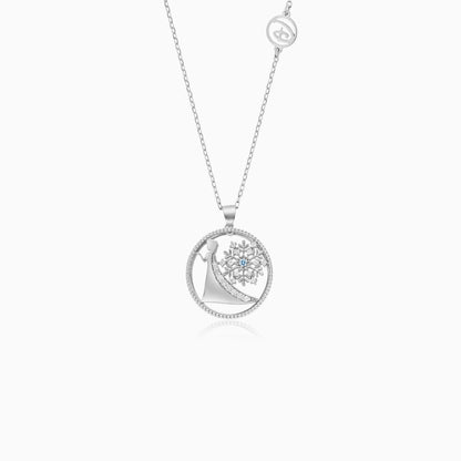 Disney Frozen- Elsa & Snowflake Necklace in 18k White Gold with Diamonds and Blue Topaz