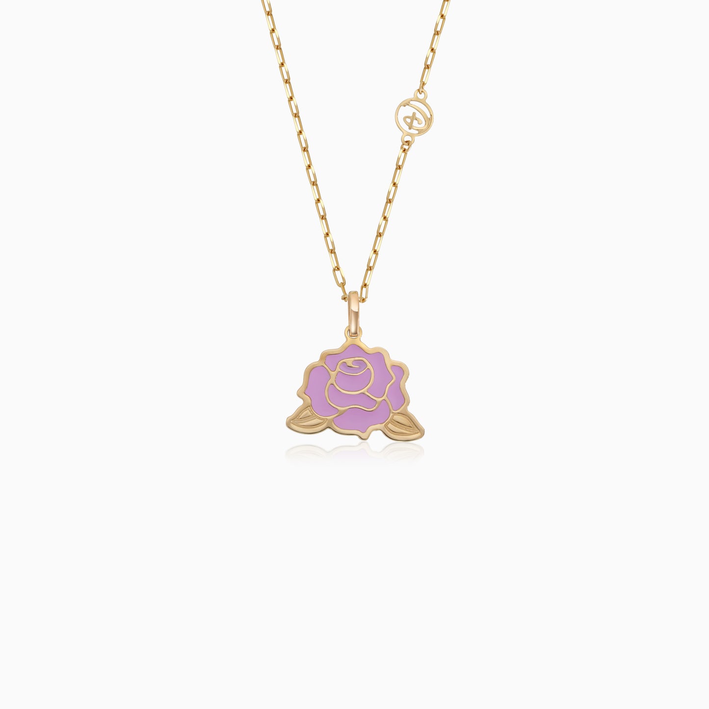 Disney Princess Belle- Rose Necklace- 18 KT Yellow Gold- with Enamel