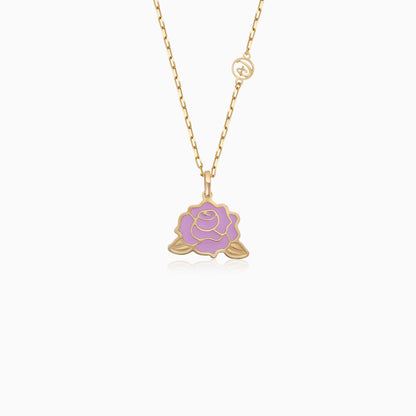 Disney Princess Belle- Rose Necklace- 18 KT Yellow Gold- with Enamel