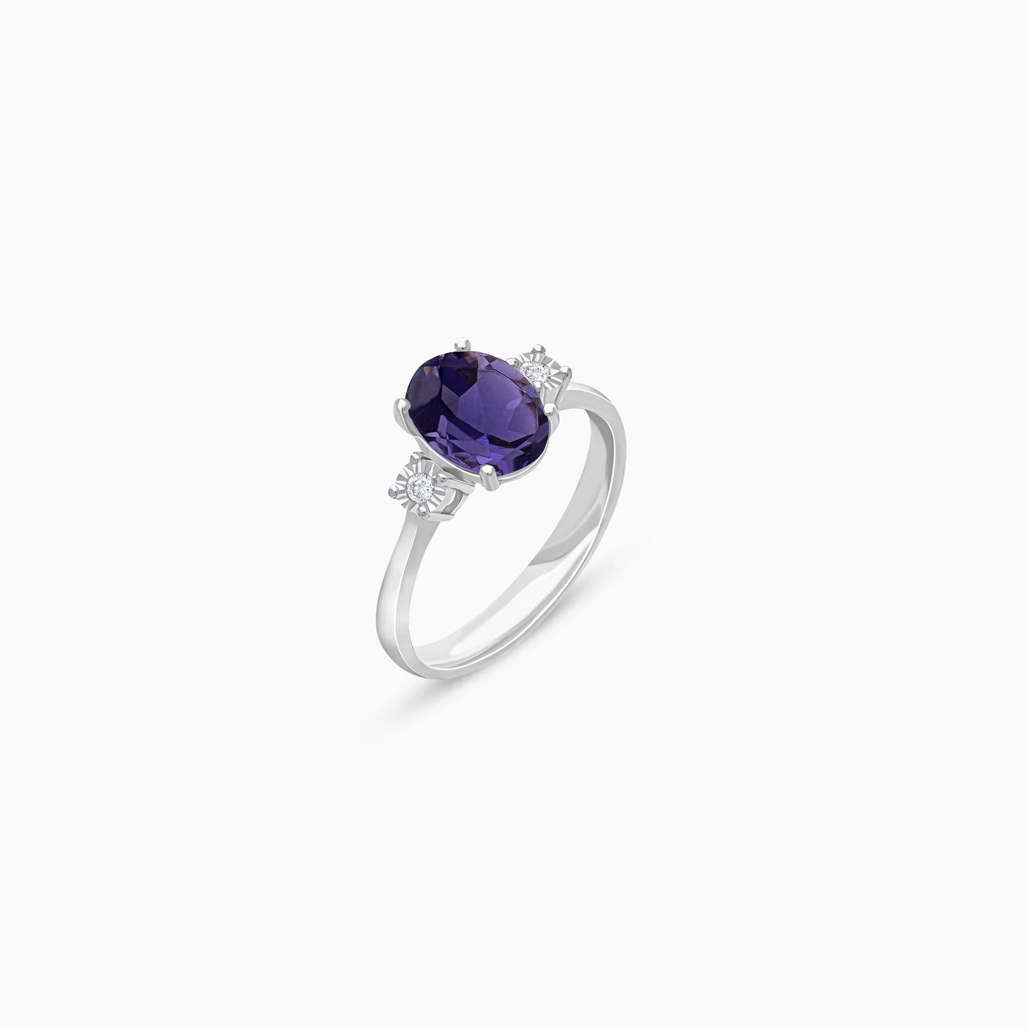 Sophisticated Iolite and Natural Diamond Ring in 18k White Gold – Colour Classic